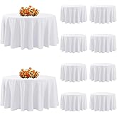 Yemosa 10Pack White Round Tablecloth 90 Inch, Polyester Fabric Round Table Cover, Stain & Wrinkle Resistant Washable Table Cloth for Wedding, Party, Banquet, Dining Decor