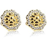 Hip Hop Round 14K Yellow Gold Plated 925 Sterling Silver Screw Back Post Circle Big 90's Ice Out Cz Man Hypoallergenic Solid Gold Nugget Large Stud Earrings For Men