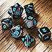 TecUnite 7 Dice Metal Polyhedral Dice Set Role Playing Game Dice Set with Storage Bag (Shiny Black and Blue)