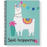 Gotcha Covered Notebooks Softcover Spit Happens 8.5" x 11" Funny Llama Spiral Notebook/Journal, 120 Wide Ruled Pages, Durable Gloss Laminated Cover, Black Wire-o Spiral. Made in the USA