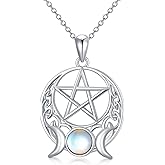 925 Sterling Silver Pagan Wiccan Necklace Pentagram/Pentacle/Triple Moon/Hamsa/Sun Moon Pendant Necklace Nordic Viking Jewelry Gifts for Women Men