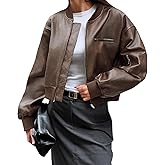 Cicy Bell Womens Faux Leather Bomber Jackets Baseball Collar Zip Up Cropped Biker Coat with Pockets