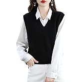 Ailaile Women's V-Neck Knitted Sweater Vest 100% Merino Wool Lightweight Sleeveless Pullover Basic Blouse Short Tops