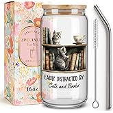 Cute Book Cat Bookish Gifts for Women,Friend,Sister,Reader,Librarian, Book Club GIfts,Best Cats Lover Gift for Cat Lady Mom, Books Mug Gift for Birthday,Christmas,Easily Distracted by Cats Books-126
