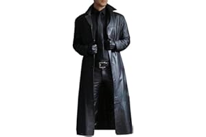 Maiyifu-GJ Mens Retro Faux Leather Trench Coat Full Length Steampunk Long Overcoat Vintage Open Front Cardigan Jacket