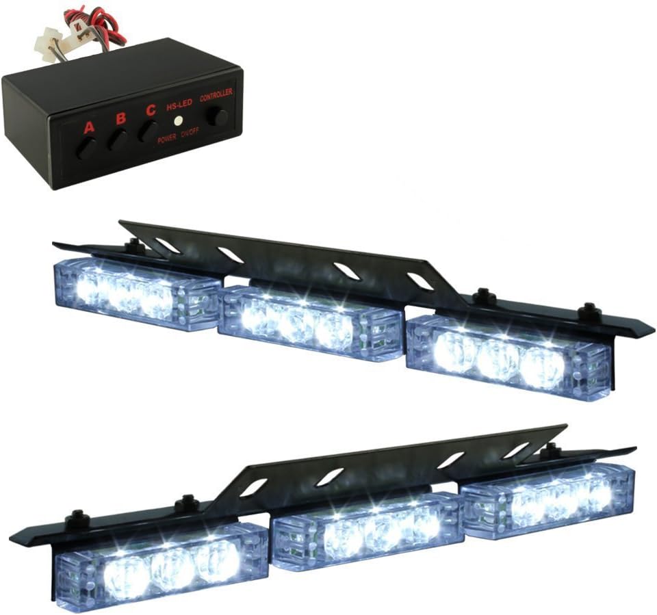 18 x Ultra Bright LED Emergency Warning Use Flashing Strobe Lights Bar For Windshield Dash Grille (18 Led, White)
