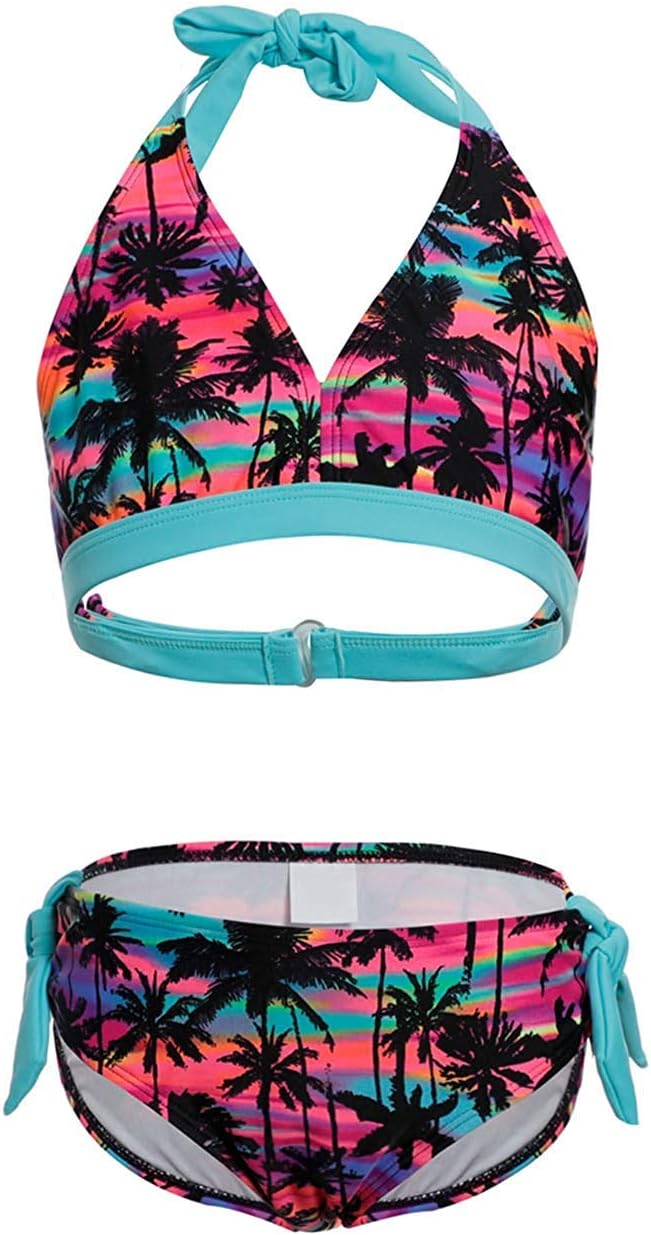 Girls Two Piece Swimsuit Bikini Tankini Set Sling Holiday Palm Tree Bathing Suit Beachwear Swimwear Swimming Costume