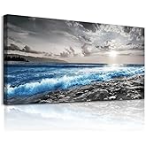 hyidecorart Wall Decor For Living Room Framed Canvas Wall Art For Office Bedroom Decorations Blue Ocean Wall Painting Black a