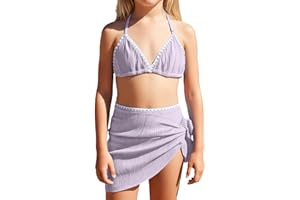 Girls Bikini Sets High Waisted Swim Skirt Covrt Up Mesh Three Piece Swimsuit Bathing Suit Adjustable Straps Swimwear