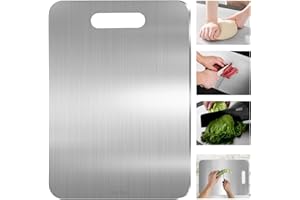 Food Grade Stainless Steel Cutting Board, Double-Sided, Easy to Clean Chopping Board for Kitchen, Meats & Produce (13.3 x 9.1