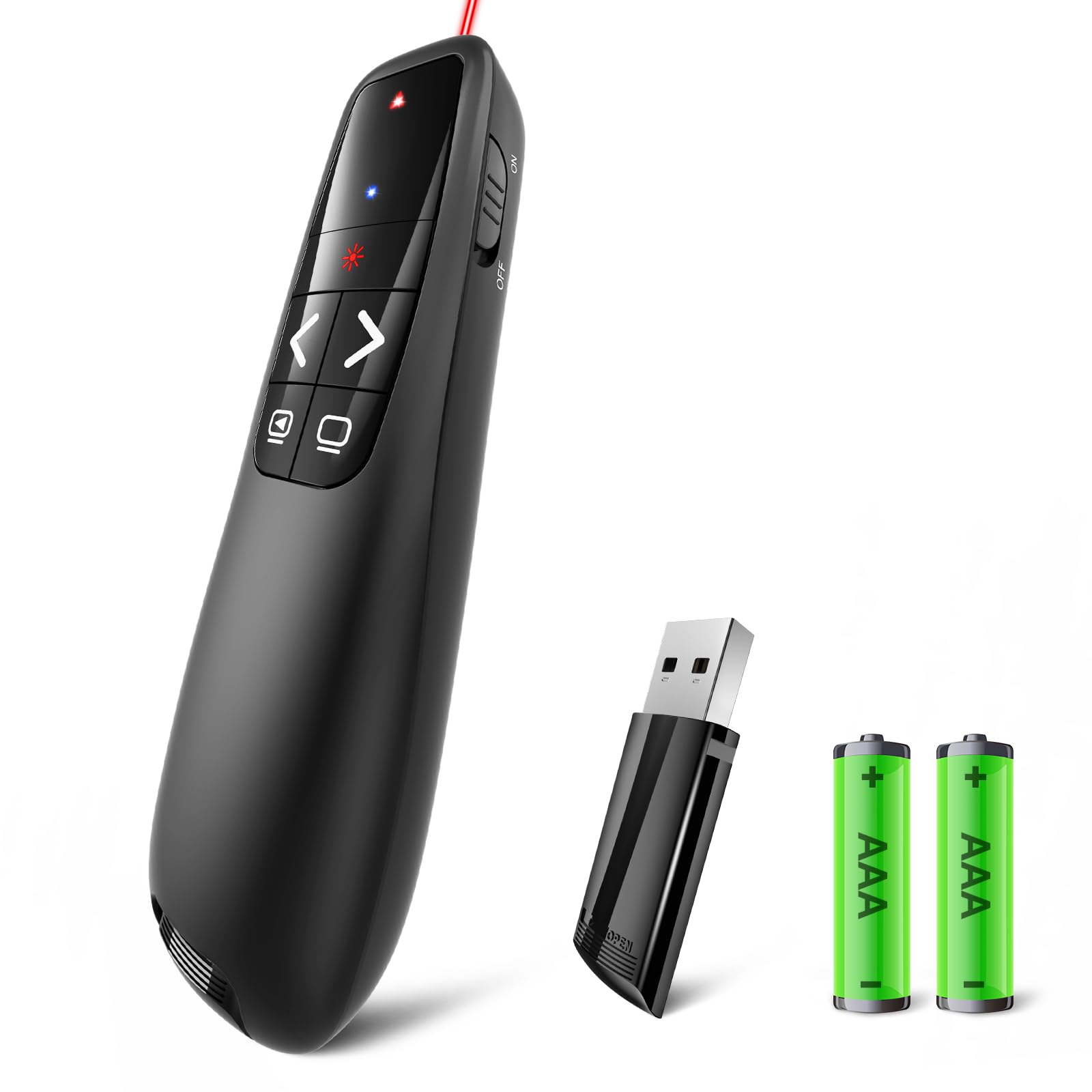 Presentation Clicker with Case Storage: Wireless Presenter Remote: Red Laser Pointer Computer Clickers, USB C PowerPoint PPT Clicker for Mac Laptop, Slideshow Google Slide Advancer