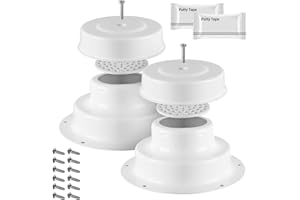 Aussio (2-Pack, White Aluminum RV Roof Vent Cover Kit with Putty Tape and Screws, Metal Camper Vents Cap for Trailer Roof Ven