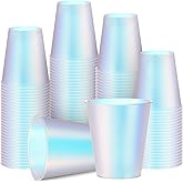 Jingmore 100 Pcs Iridescent Plastic Cups Rainbow Disposable Cups Holographic Party Clear Glitter Shiny Plastic Tumblers for Wedding Birthday Bachelorette Mermaid Party (Matte,12 oz)
