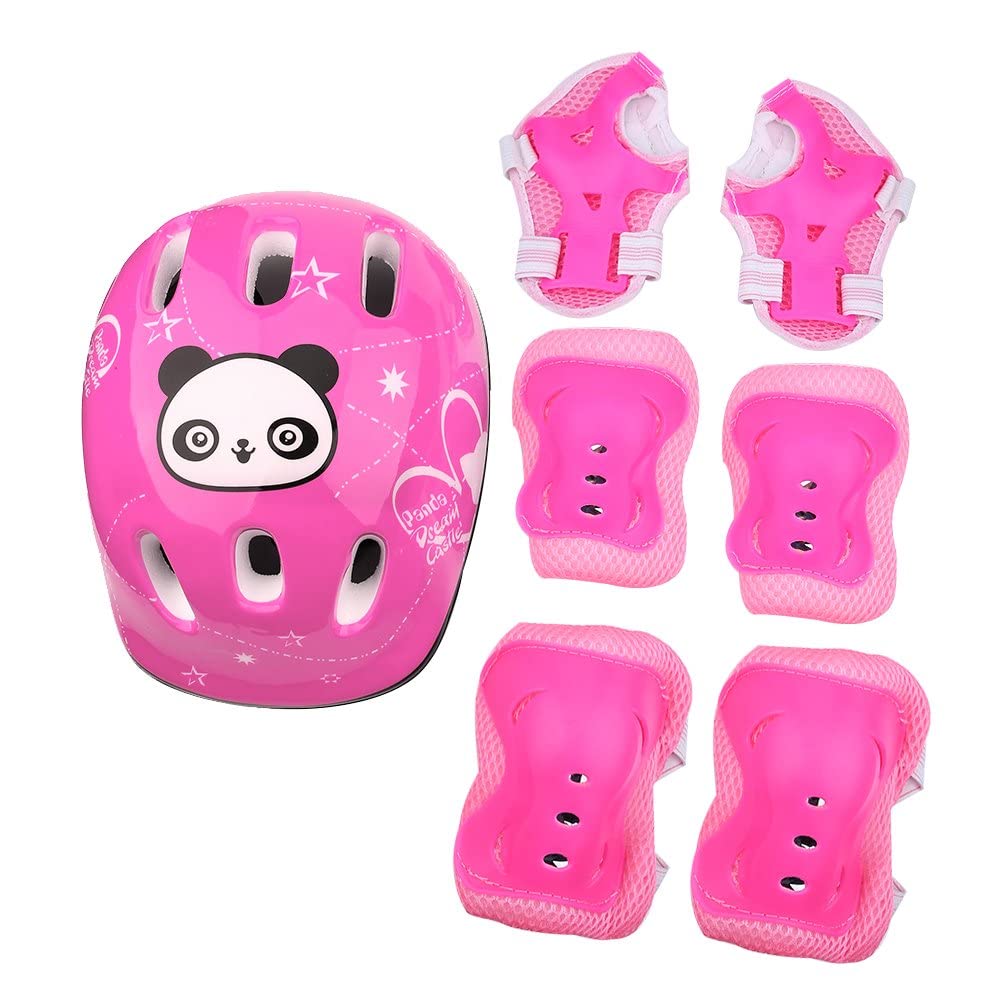 Dilwe Bike Safety Gear, Protective Gear Set 7 Pcs Adjustable Knee Pads Elbow Pads Wrist Guards for Skateboard Kids Roller Bicycle 4-16 Years Old (pink) Kneepad Outdoor Scooter Kneepad Outdoor Scooter