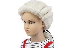 karlery Kids Long Wave Beige Judge Colonial Powdered Wig George Washington Halloween Costume Cosplay Wig