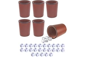 BAMBOO'S GROCERY LOKII Leather Dice Cup, Quite Felt-Lined Interior, 6 Shaker Cups and 30 Dot Dices, one Carry Bag (Brown)