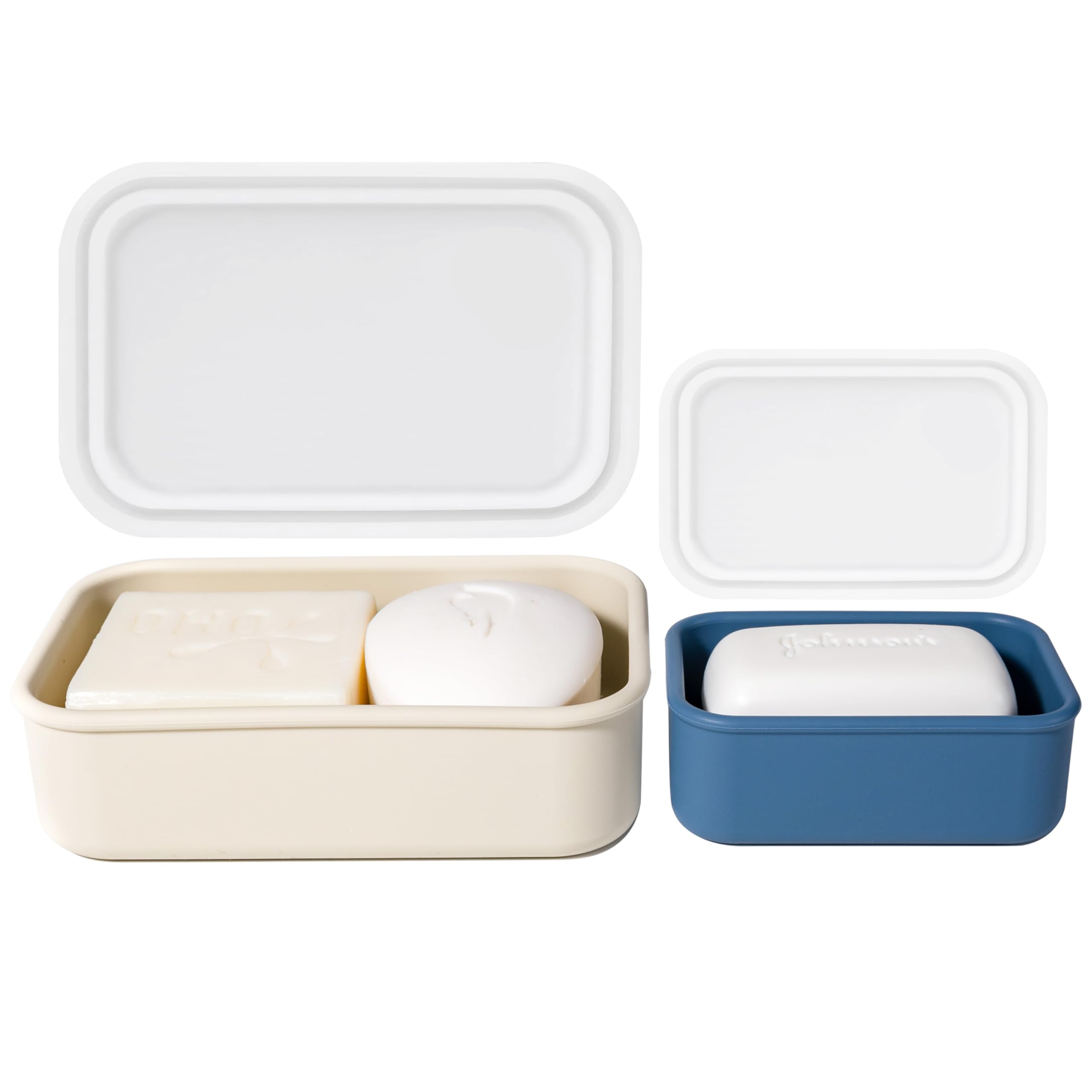 Photo 1 of 2PC Portable Leakproof Travel Soap Case, Silicone Travel Soap Case, Compact Soap Holder with Drainage Layer, Travel Soap Holder for Camping, Gym, Outdoor milkywhite&darkblue