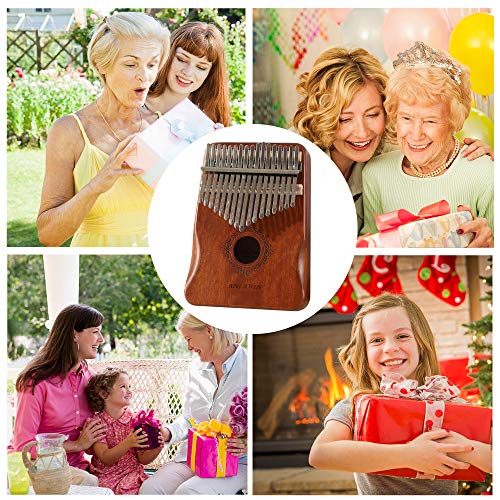 Kalimba 17 Keys Thumb Piano With Tune Hammer And Instruction Book Solid Mahogany Portable Mbira Sanza African Finger Piano for Kids Adult Beginners Professionals (Brown)