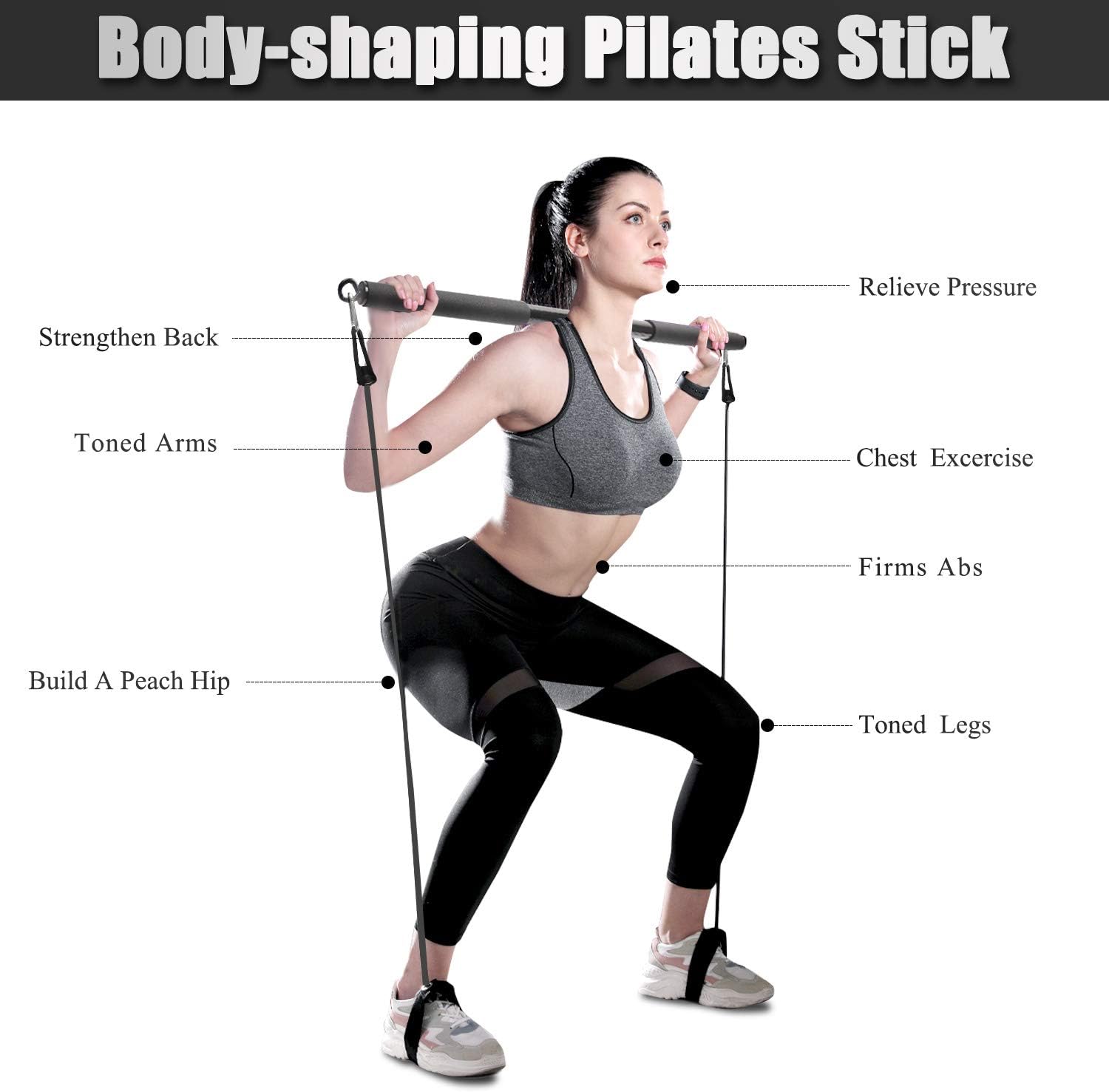 XMIAO Portable Pilates Bar Kit with Lightweight Resistance Band, Yoga Exercise Toning Bar with Foot Loops, Pilates Stick Suitable for Body Workout Yoga Fitness Shaping Strength Training : Sports & Outdoors