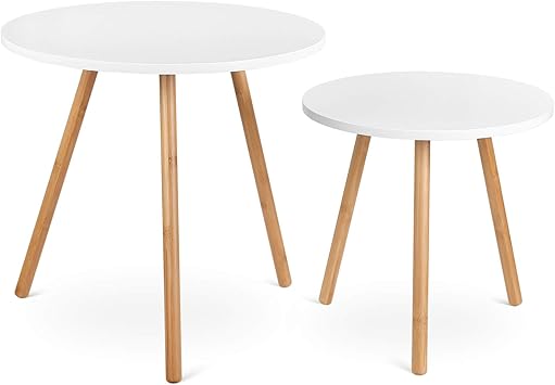 Amazon Com Homfa Nesting Coffee End Tables Modern Furniture Decor Round Side Table For Living Room Balcony Home And Office White Set Of 2 Furniture Decor