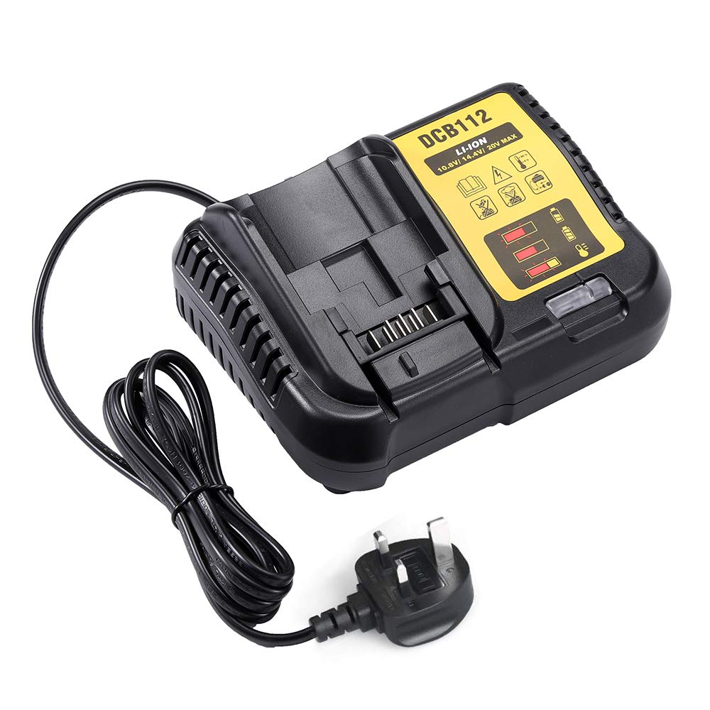 VANTTECH DCB112 2A Li-ion Charger for Dewalt 12V 14.4V 18V DCB112 DCB200 DCB101 DCB140 DCB105 DCB206 DCB205 DCB201 Batteria Charger (UK Plug)