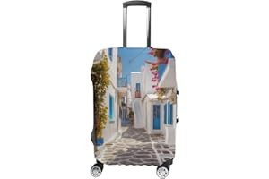 FekiLoot Luggage Cover Travel Suitcase Protector Greece Street Elastic Washable Baggage Covers for 19-32 Inch Luggage, white,