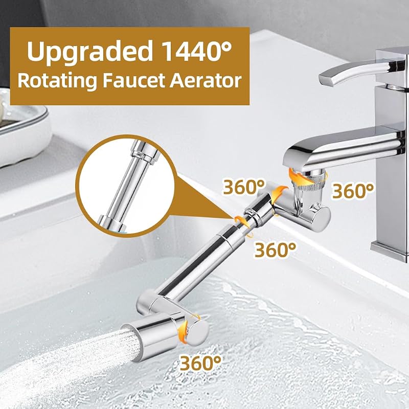 Rubinetto girevole a 1440 gradi, rubinetto di prolunga per rubinetto multifunzionale, con 2 adattatori regolabili, prolunga per rubinetto per bagno e cucina — foto 3 di 7