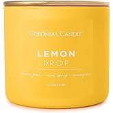 Colonial Candle Lemon Drop Scented Jar Candle, Pop of Color Collection, 3 Wick, 14.5 oz - Up to 60 Hours Burn