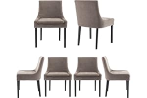 COLAMY Modern Dining Chairs Set of 6, Upholstered Corduroy Accent Side Leisure Chairs with Mid Back and Wood Legs for Living Room/Dining Room-Camel