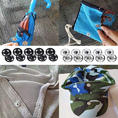 Meikeer 100 Sets Sew-on Snap Buttons Metal Snap Fastener Buttons Press Button for Sewing Clothing Silvery and Black(10mm) - Thumbnail 3