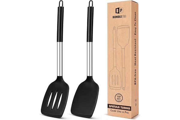 Pack of 2 Silicone Slotted Spatula,Non Stick Solid Kitchen Turner, High Heat Resistant BPA Free Cooking Utensils for Fish, Eg