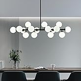 CROSSIO Modern Linear Chandeliers Black 16 Lights Pendant Light Fixtures Bubble Glass Chandelier Mid Century Sputnik Chandeli
