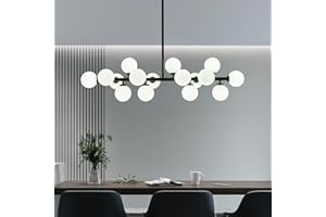 CROSSIO Modern Linear Chandeliers Black 16 Lights Pendant Light Fixtures Bubble Glass Chandelier Mid Century Sputnik Chandelier for Kitchen Island Dining Room