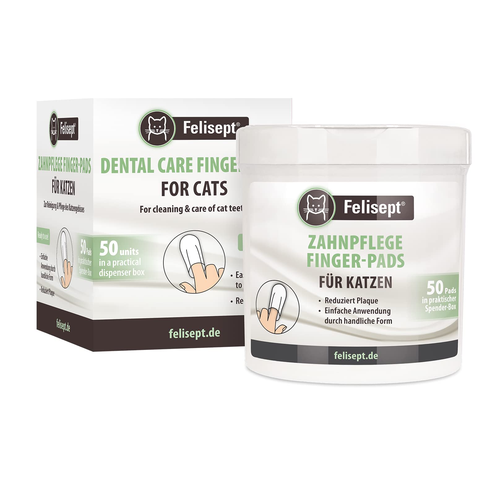 Felisept Cat Dental Care 50 Finger Pads for Cats - Cat teeth cleaning - Cat plaque remover & promote fresh breath - Finger cots for effective teeth cleaning and oral hygiene