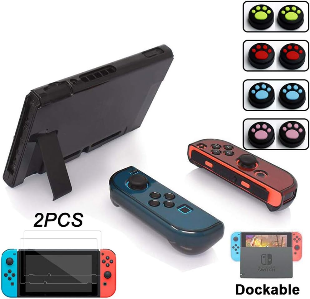 Dockable Crystal Cover Case for Nintendo Switch,NS Switch Protective Case Clear Anti-Scratch Tempered Glass Screen Protector (Clear-Black)
