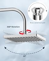 Hibbent 8 Inch Rain Shower Head Stainless Steel Chrome Square Swivel view 4