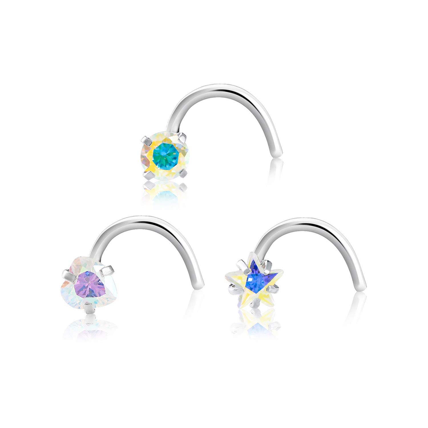 3pcs Crystal Surgical Steel Nose Ring Piercing Nez Lip Ear Nose Cubic Zircon Ring Earrings Body