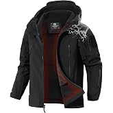 FREE SOLDIER Men's Hooded Waterproof Rain Fleece Lined Softshell Jacket | 10K Waterproof, Windproof, Windbreaker, 9 Pockets, Warm Insulated Coat for Hiking Work Casual Tactical in Fall &amp; Winter