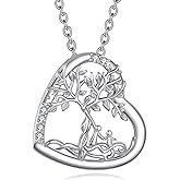 Dralox Heart Necklace for Women, Sterling Silver Tree of Life/Hummingbird/Deer/Highland Cow/Bear/Black Cat Pendant Necklace Jewelry Anniversary Birthday Gift, 20"