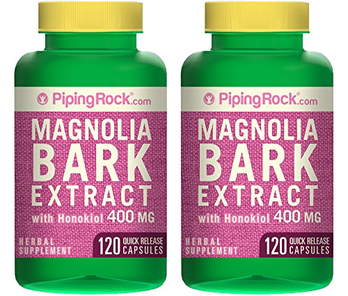 Piping Rock Magnolia Bark 400 mg Extract with Honokiol 2 Bottles x 120 Quick Release Capsules Herbal Supplement