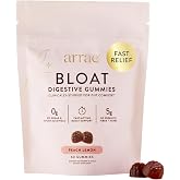Arrae Bloat Gummies, Sugar-Free with Fiber, Peach Lemon, 60 Count | Ginger, Lemon Balm &amp; Dandelion, Vegan, Gluten-Free, No Fillers, Resealable Pouch