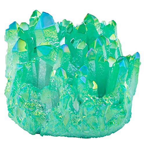 SUNYIK Green Titanium Coated Crystal Cluster,Quartz Drusy Geode Gemstone Specimen Specimen Sphere Figurine(0.2-0.3lb)