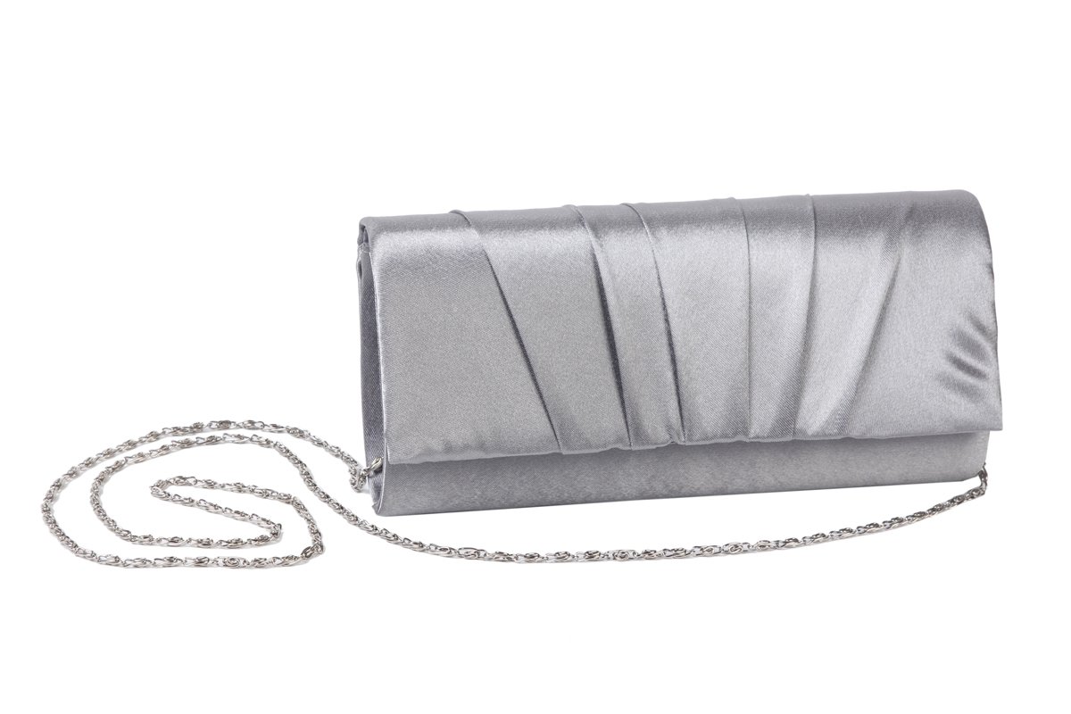 Damara Womens Satin Pleated Clutch Bag Wedding Bridal Prom Evening Handbag,Silver(Size:L)