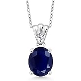 Gem Stone King 4.54 Cttw Blue Sapphire and White Topaz Pendant Necklace For Women | 925 Sterling Silver | Gemstone Birthstone | Oval 11X9MM | With 18 Inch Silver Chain