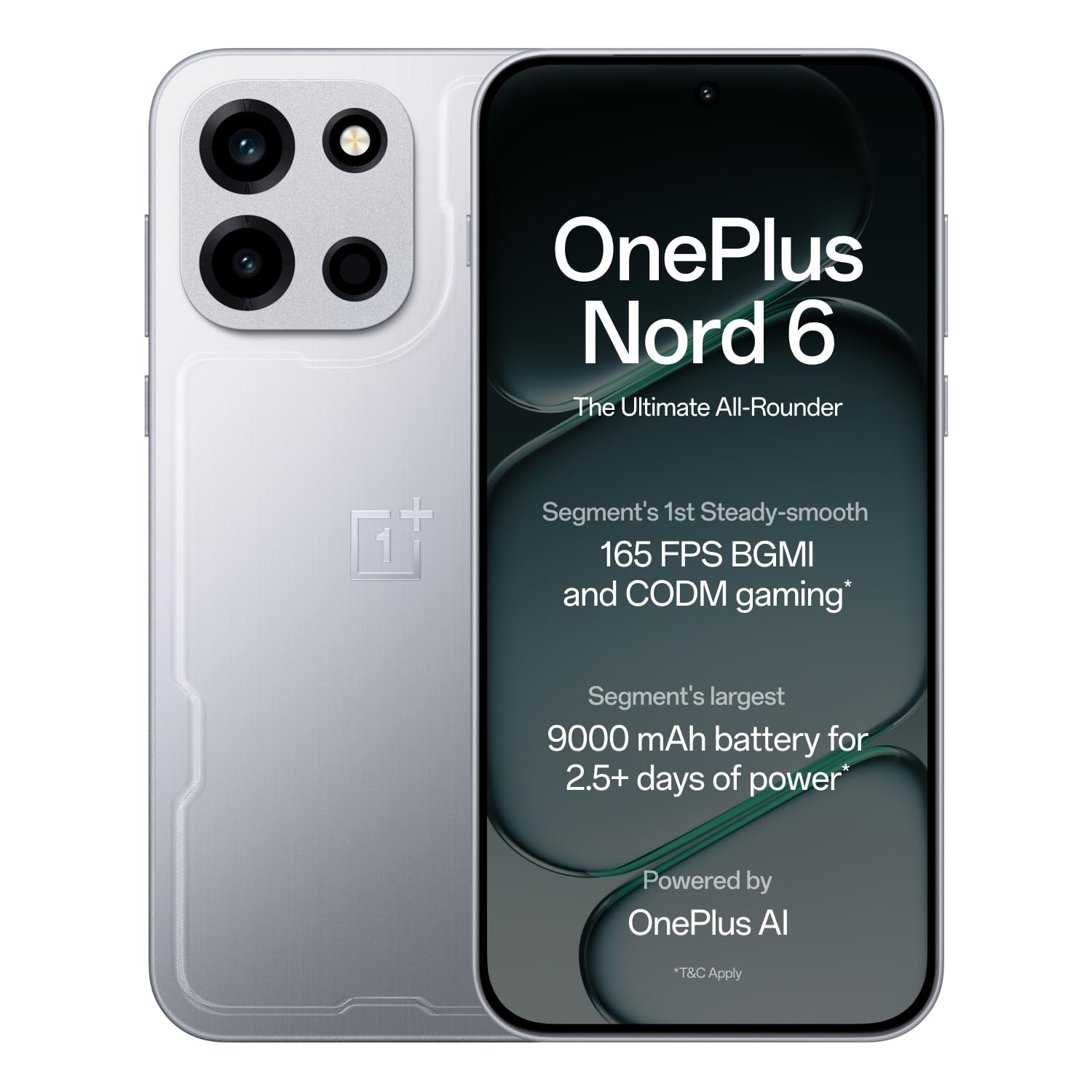 OnePlus Nord 6 | 8GB+256GB | Quick Silver | Snapdragon 8s Gen 4 | Segment's First Stable 165FPS Gaming | Segment's Largest 9000mAh Battery | Most Complete IP Rating | Personalized AI