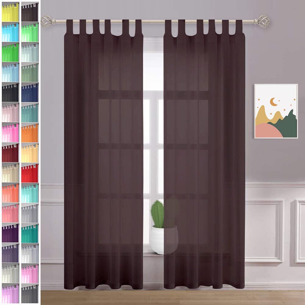 Megachest sheer Voile Tab Top Curtain(dark brown, 56" wideX90 drop(W142cmXH228.5cm))