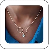 Andelaisi Boho Double Circle Choker Necklace Vintage Evil Eye Pendant Necklace Gold Hollow Circle Chain Necklace Adjustable Circle Demon Eye Necklace Jewelry for Women