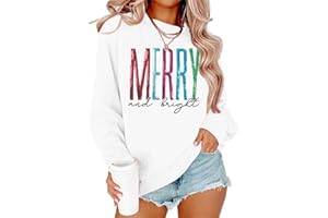 SFHFY Merry and Bright Sweatshirt Women Merry Christmas Letter Print Long Sleeve Sweater Xmas Crewneck Pullover Casual Blouse Tops