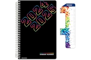Global Datebooks Dated Middle School or High School Student Planner for Academic Year 2024-2025 includes Ruler/Bookmark and Planning Stickers (Matrix Style - 5.5"x8.5" - Black Rainbow Numbers)