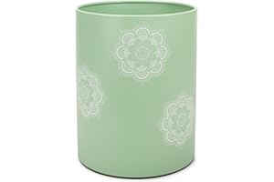 NAT AND JULES Round 9.5 x 8 Iron Metal Bathroom Trash Can Wastebasket Home Office Bedroom Fits 2.25 Gallon Trash Bag Liner, Mandala